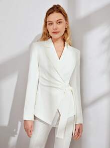 BizChic Knot Side Wrap Blazer - White - View 1