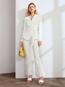 BizChic Knot Side Wrap Blazer - White - View 3