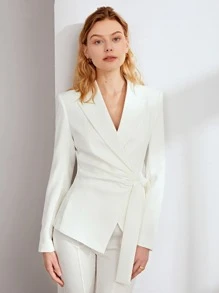 BizChic Knot Side Wrap Blazer - White - View 4