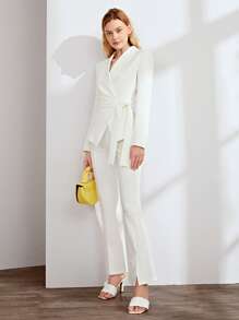BizChic Knot Side Wrap Blazer - White - View 5