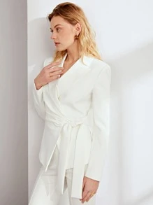 BizChic Knot Side Wrap Blazer - White - View 6