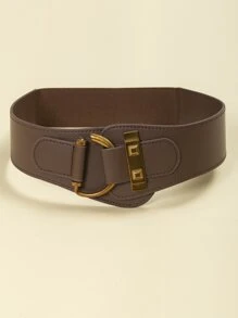 复古棕色金属扣日常休闲皮带 夏季、秋季、万圣节 - 棕色 - 查看 1