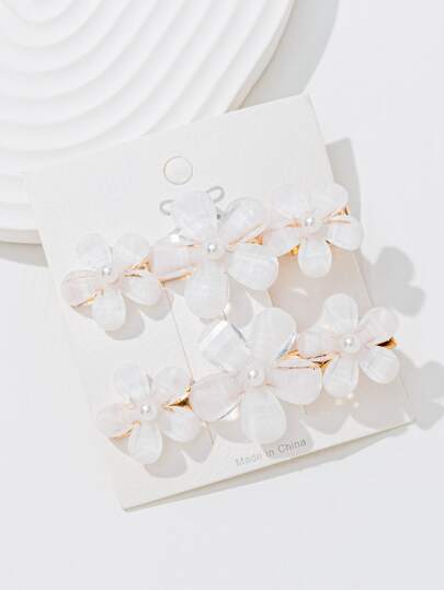 2pcs Women Flower Decor Hair Clip Boho Valentine's Day Valentines Claw Clips Hair Claws Hair Barrettes, School Stuff, Faux Pearl Hair Accessories, Vacation Outfits Woman