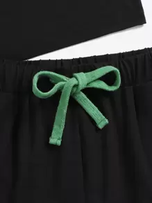 Ghofur Skull Print Tank Top & Letter Graphic Drawstring Waist Shorts - Black - View 6