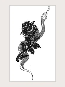 1張蛇和玫瑰樣式紋身貼紙 - 黑色 - 查看 2