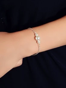 Faux Pearl Decor Bracelet - Silver - View 1