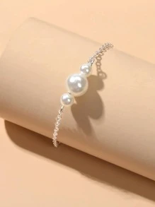 Faux Pearl Decor Bracelet - Silver - View 2
