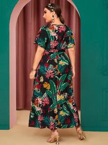 Mulvari Plus Tropical Print Self Tie Dress - Multicolor - View 2