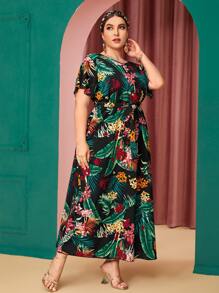 Mulvari Plus Tropical Print Self Tie Dress - Multicolor - View 3