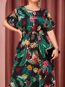Mulvari Plus Tropical Print Self Tie Dress - Multicolor - View 5