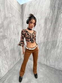ROMWE PUNK Áo sơ mi nữ Ren lên Thùa khuyết Paisley Giải trí - Nhiều màu - Xem 3