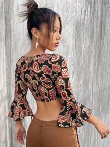 ROMWE PUNK Áo sơ mi nữ Ren lên Thùa khuyết Paisley Giải trí - Nhiều màu - Xem 4