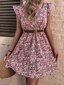 SHEIN LUNE 小碎花荷葉邊深V領洋裝不附腰帶 - 彩色 - 查看 5