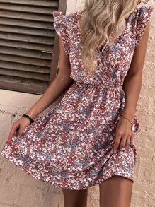SHEIN LUNE 小碎花荷葉邊深V領洋裝不附腰帶 - 彩色 - 查看 6