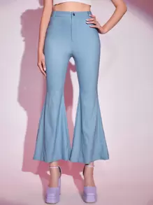 SHEIN MOD Quần nữ Nút Dây kéo màu trơn Thanh lịch - Màu xanh nhạt - Xem 1