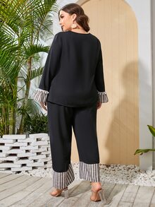Bộ thời trang Plus Size Viên lá sen Sọc Giải trí - màu đen - Xem 2
