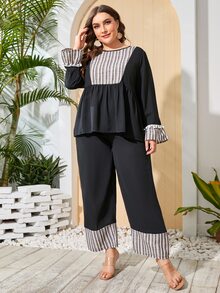 Bộ thời trang Plus Size Viên lá sen Sọc Giải trí - màu đen - Xem 4