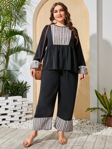 Bộ thời trang Plus Size Viên lá sen Sọc Giải trí - màu đen - Xem 5