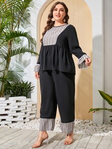 Bộ thời trang Plus Size Viên lá sen Sọc Giải trí - màu đen - Xem 6