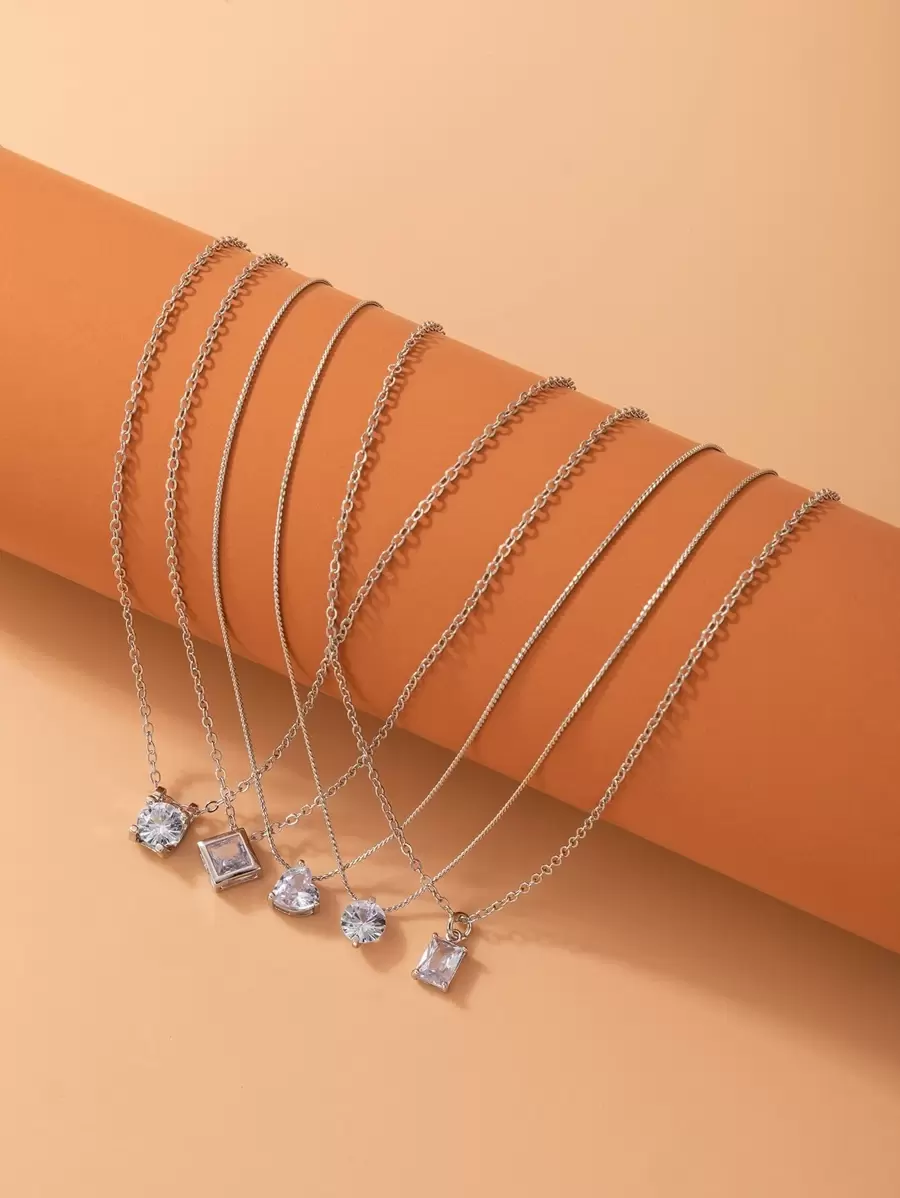 imoli 5 piezas Collar con colgante zirconia cúbica - Plateado - Ver 1