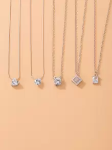 imoli 5 piezas Collar con colgante zirconia cúbica - Plateado - Ver 3