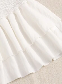 SHEIN PETITE 褶皺腰帶分層短裙的夏季裙子 - 白色 - 查看 4