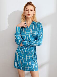 SHEIN Allover Print Knot Side Dress - Blue - View 1