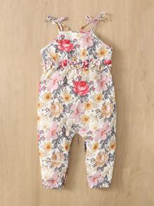 SHEIN Baby Floral Print Frill Trim Cami Jumpsuit - Multicolor - View 2