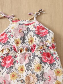 SHEIN Baby Floral Print Frill Trim Cami Jumpsuit - Multicolor - View 3