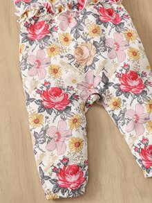 SHEIN Baby Floral Print Frill Trim Cami Jumpsuit - Multicolor - View 4