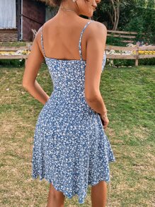 SHEIN Holidaya Ditsy Floral Print Ruched Bust Cami Dress