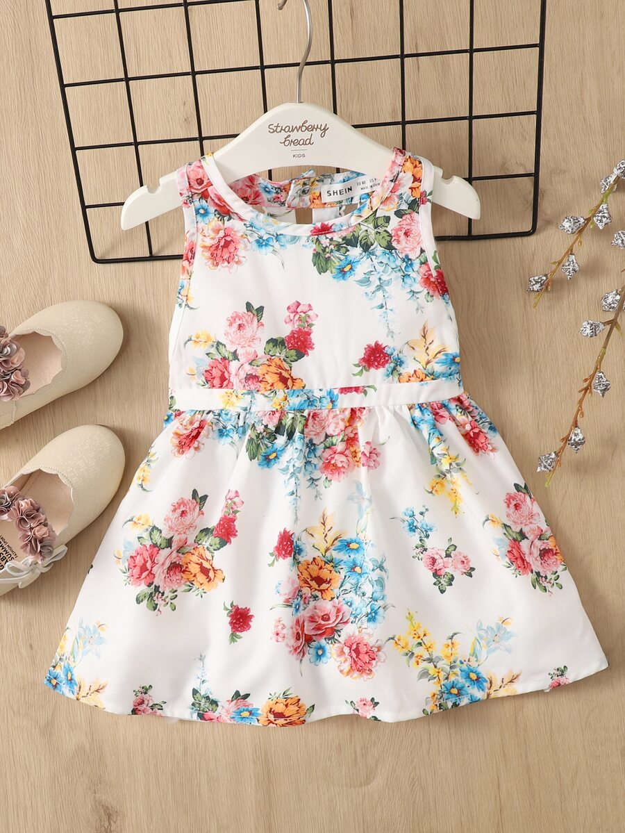 SHEIN Đầm em bé Nút Tương phản Mesh Nghề thêu Chia Hoa Boho - Nhiều màu - Xem 1