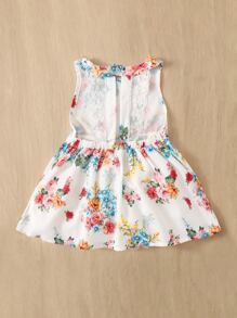 SHEIN Đầm em bé Nút Tương phản Mesh Nghề thêu Chia Hoa Boho - Nhiều màu - Xem 2