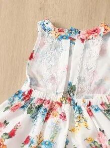 SHEIN Đầm em bé Nút Tương phản Mesh Nghề thêu Chia Hoa Boho - Nhiều màu - Xem 4