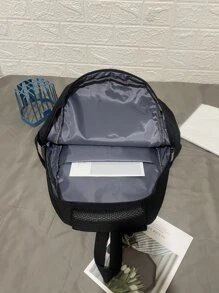 Solid Colour Large Capacity Multi-compartment Backpack With Water-resistant Design For Men And Students - Black - View 3