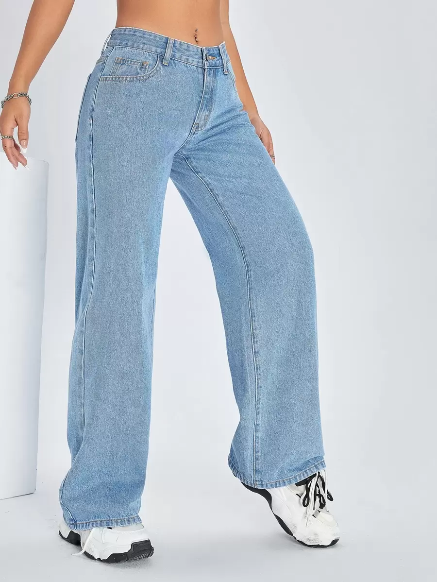 SHEIN ICON Wide Leg Jeans Y2k - Light Wash - View 1