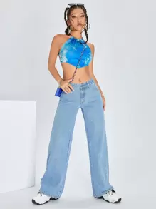 SHEIN ICON Wide Leg Jeans Y2k - Light Wash - View 4