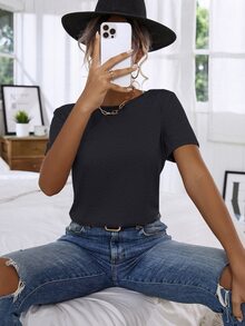 Floral Lace Crisscross Tee - Navy Blue - View 3