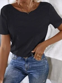 Floral Lace Crisscross Tee - Navy Blue - View 4