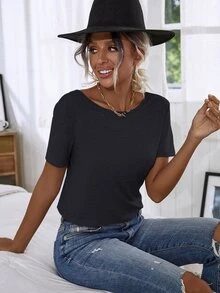 Floral Lace Crisscross Tee - Navy Blue - View 6