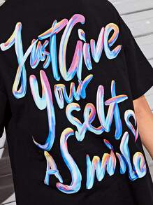 SHEIN Girls Slogan Graphic Drop Shoulder Tee - Black - View 6