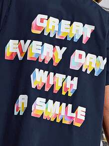 SHEIN Girls Slogan Graphic Ruffle Hem Smock Dress - Navy Blue - View 6