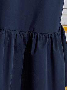 SHEIN Girls Slogan Graphic Ruffle Hem Smock Dress - Navy Blue - View 7