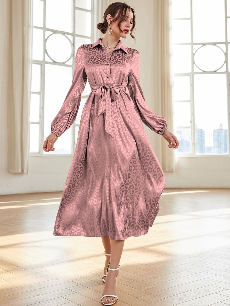 Robe Bardot En Jacquard Shein Rose Blush - Taille L, Neuve Sans étiquette, Style Mi-longue