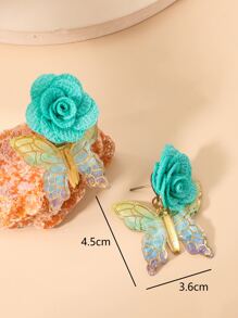 花和蝴蝶裝飾耳墜 - 綠色 - 查看 3