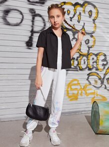 SHEIN Niñas Blusa de pata de gallo trasero - Negro - Ver 3