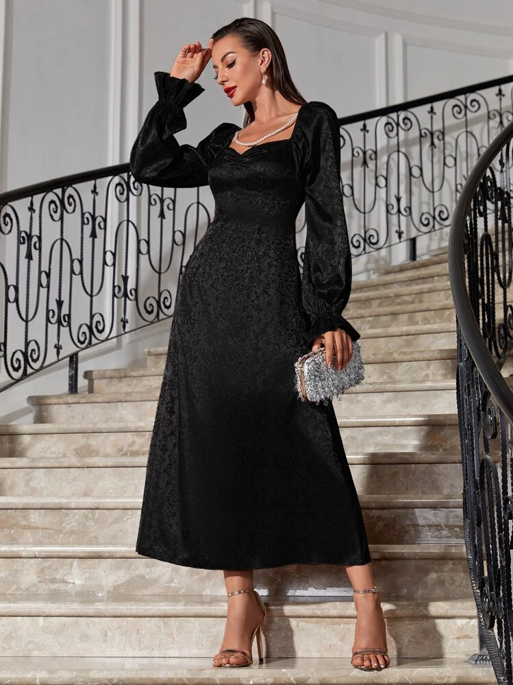Robe Chemisier SHEIN Taille M - Satin Vert Jacquard, Noeud Devant Et Manches Volant - Neuve Avec étiquettes, Livraison Gratuite !