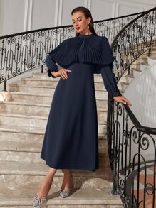 Modelyn 荷葉袖百褶邊覆蓋洋裝 - 藏蓝色 - 查看 1