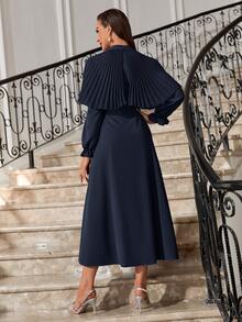 Modelyn 荷葉袖百褶邊覆蓋洋裝 - 藏蓝色 - 查看 2