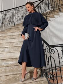 Modelyn 荷葉袖百褶邊覆蓋洋裝 - 藏蓝色 - 查看 5